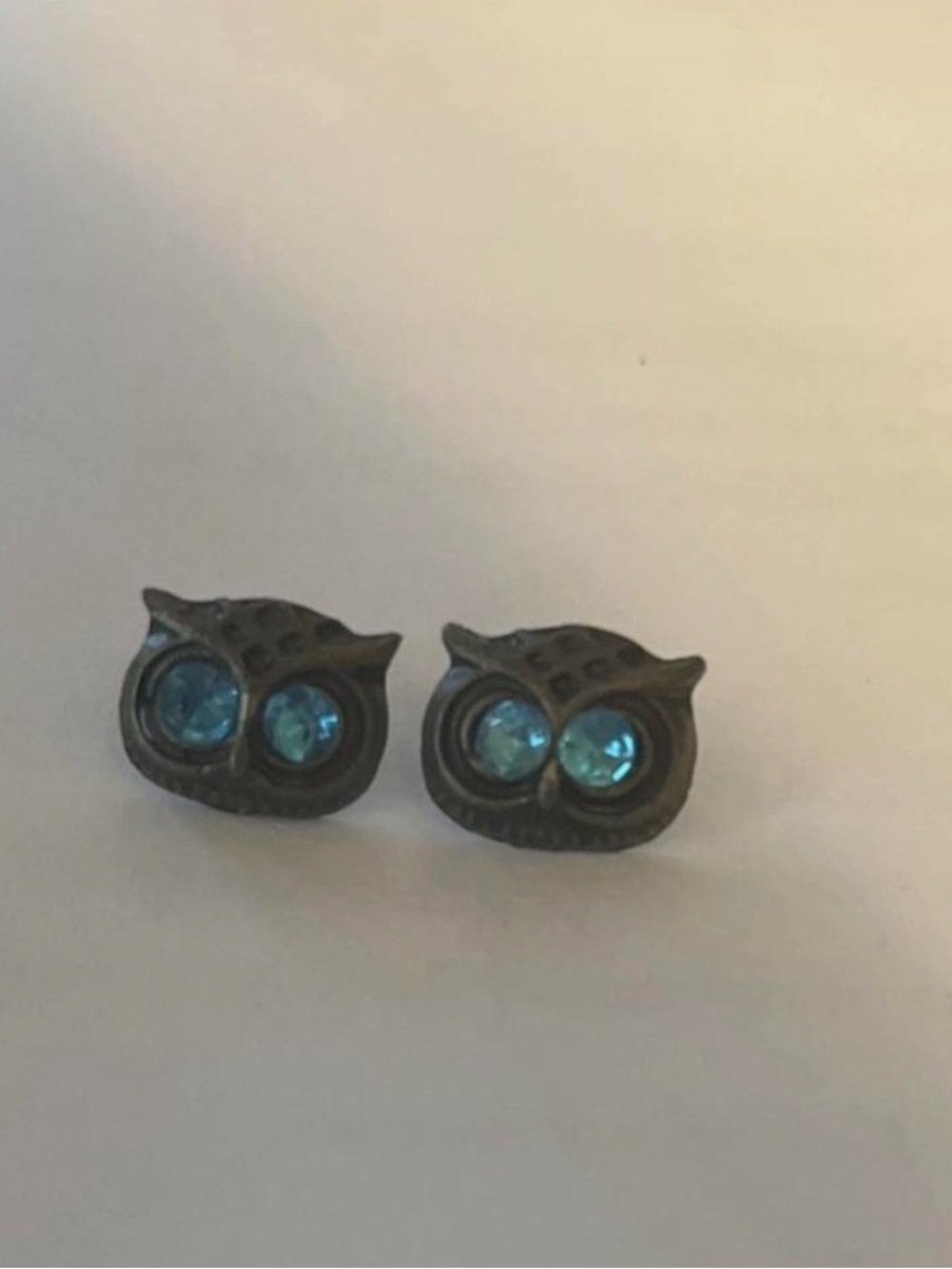 Owl Stud Earrings with Blue Crystal Eyes